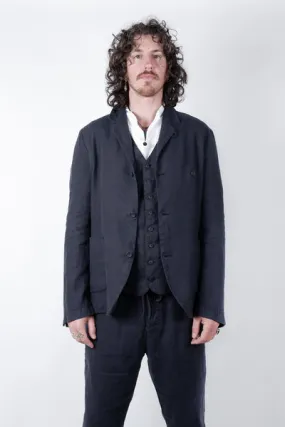 Hannes Roether Linen Mandarin Collar Blazer Navy - Trouva